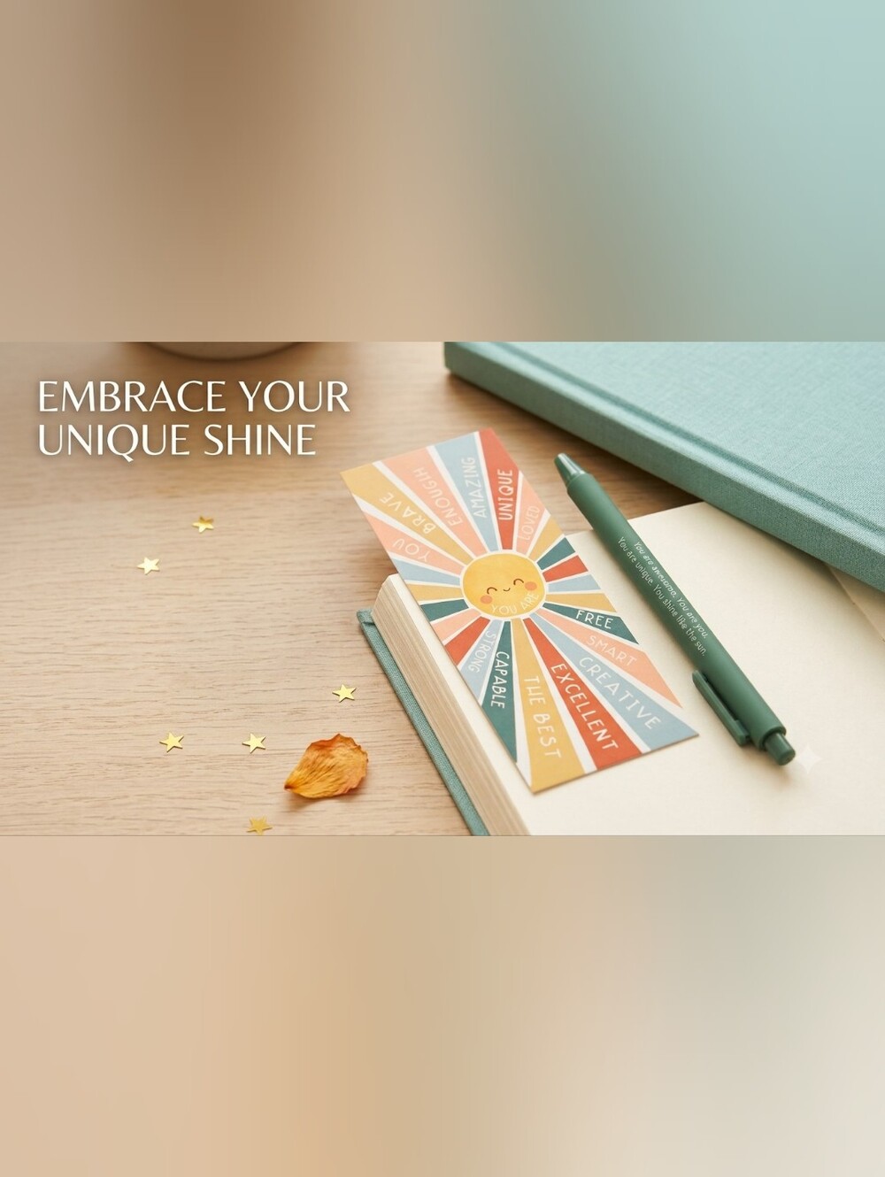 Sunshine & Affirmation Bookmark & Pen Gift Set - Daily Positive Vibes.